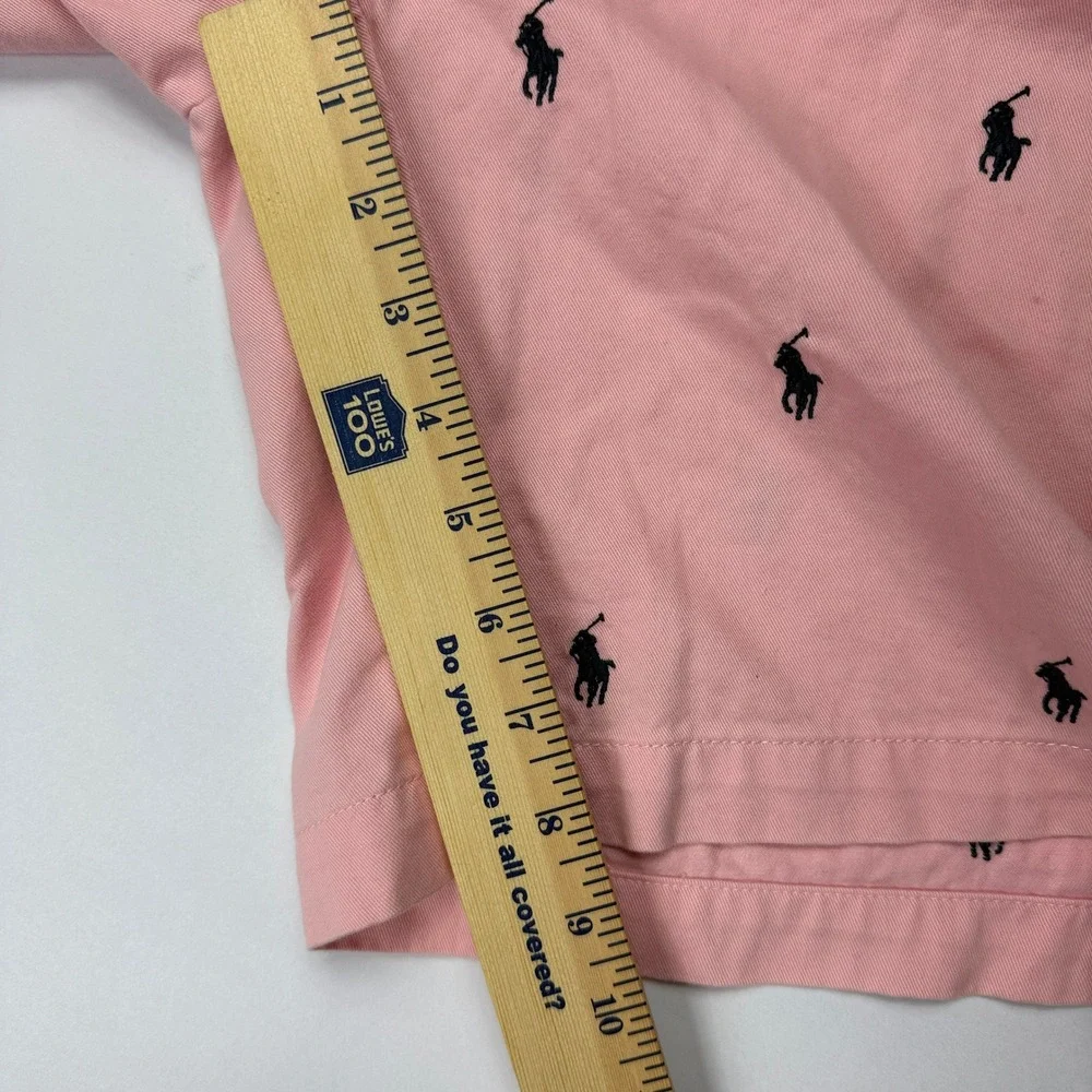 Y2K Polo Ralph Lauren Mens 30 Pink Chino Shorts All Over Pony Logo Embroidered